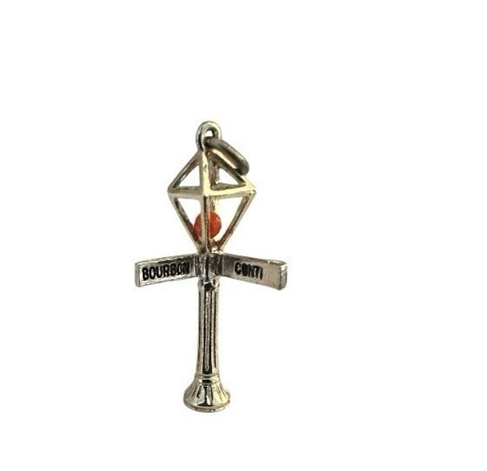 Vintage Silver Bourbon & Conti Street Lit Lamp Post Sign Charm New Orleans